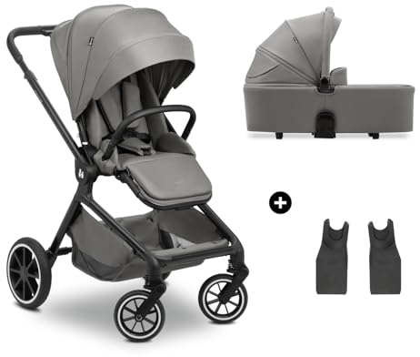 hauck Move N Care Set, Dark Grey - 2 in 1 Kombikinderwagen ab Geburt bis 22 kg - Babywanne & Wendbarer Buggy mit Liegefunktion, Teleskopgriff, Gummiräder, Federung, UPF 50+, XL Korb