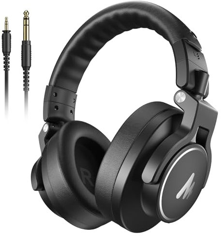 MAONO Auriculares DJ, Auriculares Estudio con Cables Desmontables de 6,35 & 3,5 mm, Diseño Cerrado, Controladores de 50 mm, para DJ, Podcast, PC, micrófono, Guitarra, MH700 Negro