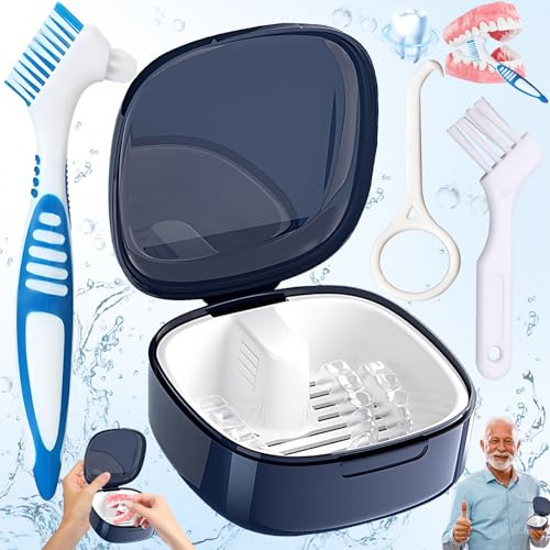 lankai 4 Pièces Boite A Dentier Le Nettoyage Set, Boite A Dentier Outils Retrait, Portable Boite A Dentier, Boite A Dentier Avec Brosse Outils De Retrait, Pour Fausses Dents Le Nettoyage, Stockage