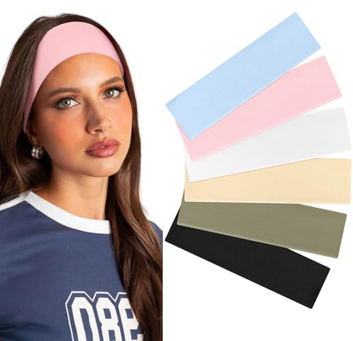 Tumurup Headbands for Women's Hair, 6-Pack Women's Elastic Sports Headband – Breathable, Sweat-Absorbent & Anti-Slip Hair Bands for Yoga, Skincare, Cycling, Running, Makeup