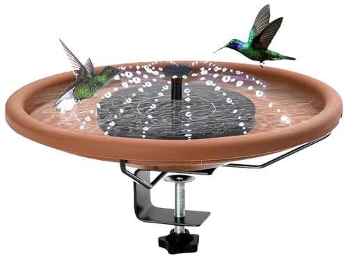 Fuente de baño para pájaros con energía solar, para pájaros en barandillas, baños de pájaros con fuente solar, fuente extraíble para el baño de pájaros para jardín, patio, decoración de