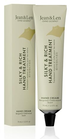 Jean & Len Silky & Rich Hand Treatment Bergamot & Cedarwood, 100% recyclebare Alutube (ohne Deckel), reichhaltige Handcreme, sorgt für weiche Hände, ohne Parabene & Silikone, vegan, 75 ml