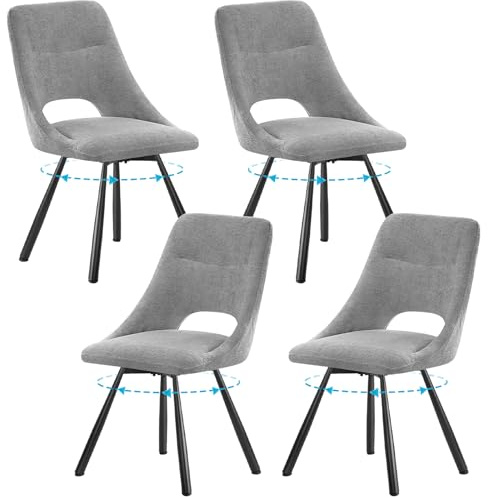 ANVOFONG Lot de 4 Chaises Pivotantes Salle à Manger, Pivotant 360°, Chaises Pivotant, Tissu Coton Imitation Cachemire avec Pieds Métal Noir pour Salle à Manger, Cuisine, Gris Clair