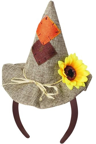 WEITAPYT Diadema de Espantapájaros Sombrero, Disfraz de Espantapájaros de Halloween Diadema, Diademas de Sombrero Flor Paja, Adecuada para Halloween, Carnaval, Mascaradas y Fiestas Temáticas