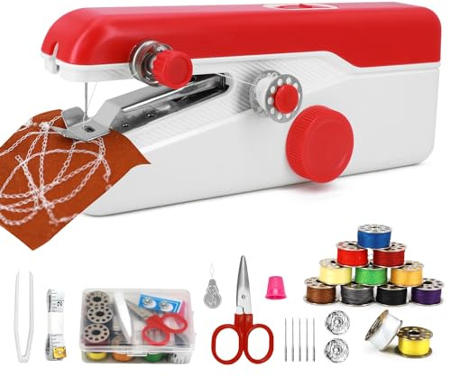 Handnähmaschine Mini Elektrisch für Anfänger – Hoch-/Niedriggeschwindigkeit, Schnell Nähen, Tragbar, DIY Stoffreparatur, Haus & Reise, inkl. Nähzubehör