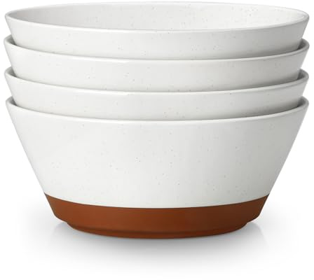 MALACASA Soup Bowls, Ceramic Salad Bowls Set of 4, 36oz Ceramic Bowls for Ramen, Cereal, Fruit and Pho, Microwave & Dishwasher Safe, Speckled Deep Bowls, Vanilla White & Brown