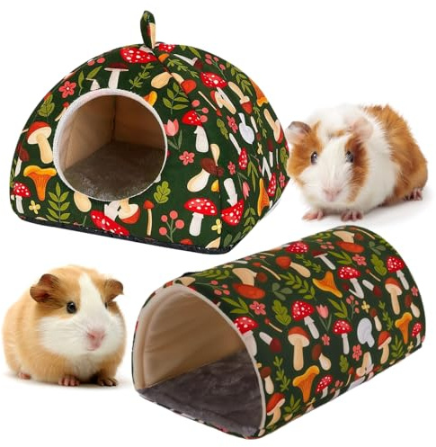 SKIKHN Maison et Tunnel pour Cochon d'Inde,2 Pieces Petits Animaux Couchages Hiver Cabane,Lavable Amovible Maison Lapin,Lits Grotte Chauds Petits pour Lapin Nain Chinchilla Hérisson Cobayes
