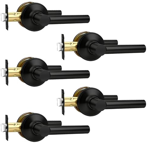 Brotima 5 Pack Passage Black Door Handles, Matte Black Keyless Door Lever Non-Locking Lever Set Indoor for Hallway Closet, Heavy Duty Door Handle Interior for Left Right Sided Doors