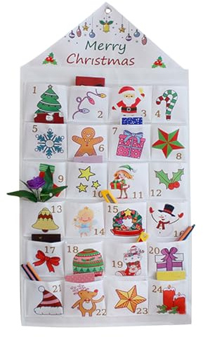 Adventskalender med fickor - 40 cm återanvändbart tyg tillbaka räknekalender, 24 dagars DIY påfyllningsbar organisatör | Hängande juldekoration för visning Na