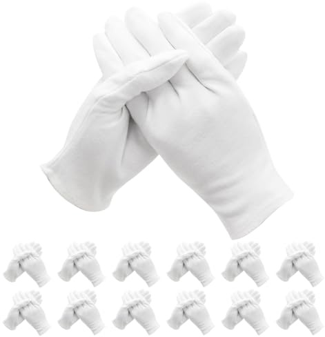 Minxulan 15 Pares Guantes Blancos Algodon, Guantes Finos, Elásticos Guantes de Algodón Banco, Guantes Hidratantes Manos, Lavables, para Camarero Plata Cámara Disfraz