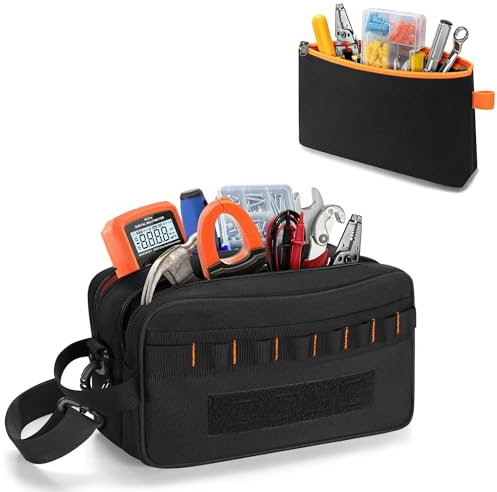 Rexmica Borsa porta Attrezzi Piccola con Tasca Interna Rimovibile con Cerniera, Borsa da Lavoro Multifunzionale per Strumenti di Test Elettrici, per Riparatori, Elettricisti, Falegnami, Nero