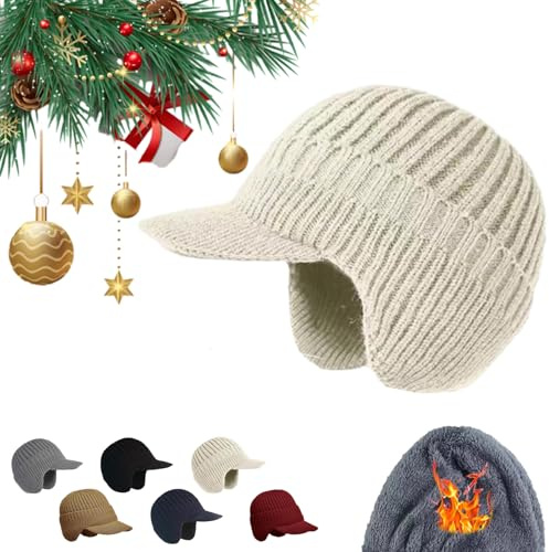 Generisch Fjordwarm - Bonnet d'hiver scandinave avec protection des oreilles - Bonnet d'hiver amusant et chaud avec protection des oreilles - Matière élastique chaude et douce, beige, taille unique