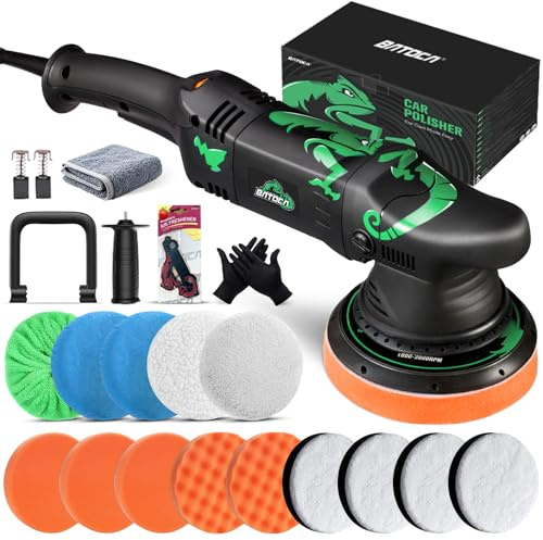 BATOCA Dual Action Car Polisher Buffer Sander 1100W Orbital DA Polishing Machine 5inch Polishing Pads Kit for Car Floor Detailing Polish Buffing 15mm Orbit Variable 6 Speeds 2500-5500RPM D&Side Handle
