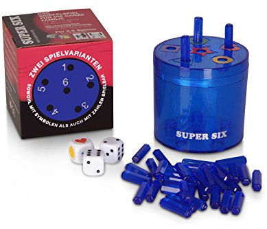 BestSaller 3016 SUPER SIX 'Family' Kunststoff, 10xØ10cm, beidseitig bespielbar, auch für Kinder, 36 Stäbchen, 3 Würfel, blau (1 Stück)