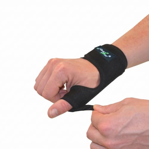 4DflexiSPORT Thumb Support Splint, Non-Sweat Adjustable Non-Neoprene Brace | Simple to Fit, One-Size, Reversible Right or Left Hand, Adjustable Tension, Airflow Cooling, Breathable Polyester.
