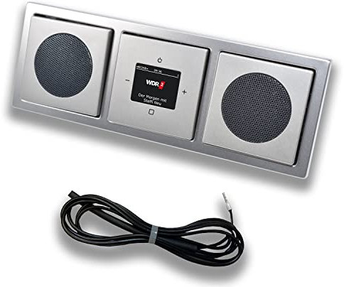 Busch Jäger DAB+ Unterputzradio 8215U-101 Komplettset Busch Pur Edelstahl 2 x Lautsprecher inkl. 0,9 Meter EBROM Wurfantenne zur Empfangsoptimierung