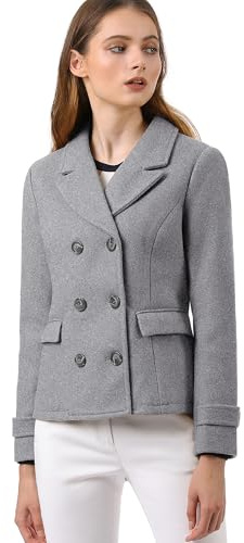 Allegra K Cappotti eleganti da donna con risvolto dentellato doppio petto corto pisello cappotto, Grigio, L
