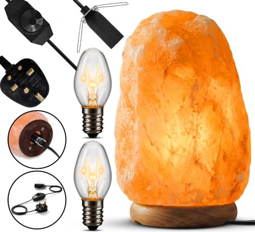 ONEX Natural Himalayan Salt Lamp Hand Carved Crystal Rock Salt Lamp with Wooden Base Home Decor Table Lamp Stress Relief & Meditation (1-2 KG)
