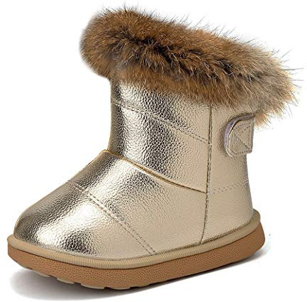 KVbabby Bambine e Ragazze Carino Stivali da Neve Morbide Fodera calda Stivali Scarpe di Cotone Piatto Pelliccia Stivali,oro,25 EU = produttore 26