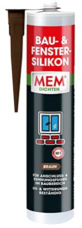 MEM Bau- & Fenster-Silikon, Für Anschluss- und Dehnungsfugen im Baubereich, Im Innen- und Außenbereich einsetzbar, UV- und witterungsbeständig, Gebrauchsfertig, Lösemittelfrei, 300 ml Kartusche, Braun