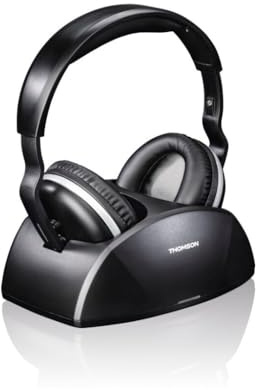Thomson kabelloser Funk-Kopfhörer mit Ladestation (WHP3321BK Over-Ear-Kopfhörer für Fernseher/TV, TV-Kopfhörer mit optischem Eingang, schnurloser Kopfhörer mit 100m Reichweite, Headphones TV)