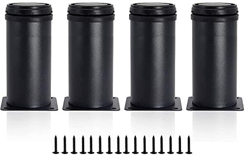 4 Stück Möbelfüße Metall Tischbeine Metall Rund Edelstahl Gebürstet möbelfüße verstellbar Tischbeine Höhenverstellbar Gesamthöhe 50mm-65mm für Möbel (10cm, Black)