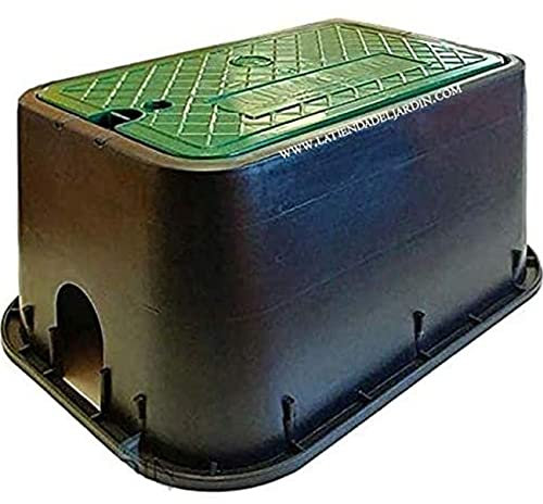 Suinga Bouche d'arrosage plastique rectangulaire 49x35x22 cm. Boîte d'arrosage pour 2 à 4 électrovannes ou accessoires. Polyéthylène haute résistance, bords de haute qualité et roustez, noir