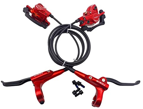 WIROJ Mountain Bike Hydraulic Disc Brake Set, Front & Rear Disc Brake Kit Fit Bicycle MTB XC Trail, e-Bike, Fat Bike, Upgrade kit for Mechanical Disc Brake (Red - Left Front & Right Back)