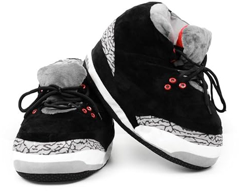 Yours 2 Keep Plush Black Marble Sneaker Slippers, Fluffy Oversized Big Shoe, Unisex One Size Fits Most Mens, Womens, and Kids