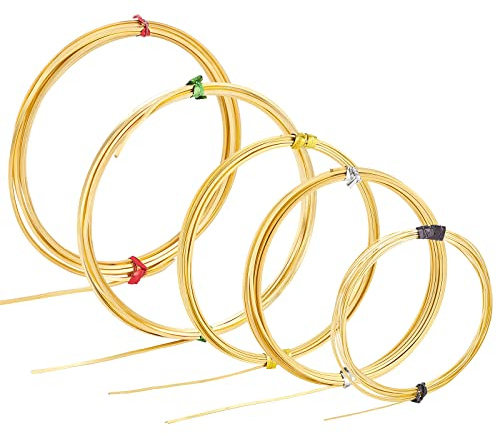 BENECREAT 5 Rolls Assorted Dead Soft Square Brass Wire, 17/18/20/22/26 Gauge Square Craft Wire for Jewelry Necklace Bracelet Making and Handmade Project, 42.6Ft/13M in Total