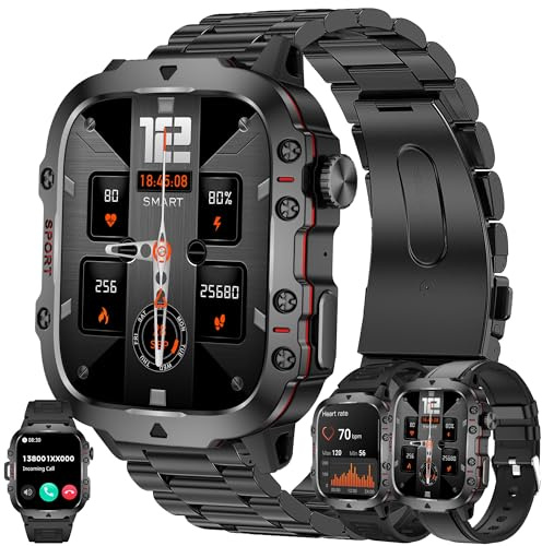 Smartwatch Män med Telefonfunktion, 1,96 AMOLED Fitness Tracker Smartklocka Herr med Sömnmonitor Pulsmätare 123 Sportlägen Sportklocka Fitnessklocka Armbandsur Kompatibel för Android IOS (Svart)