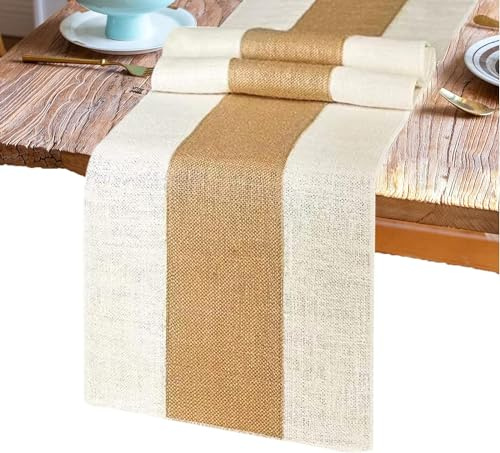 Esshogo Runner da Tavolo in Materiale di Canapa Annodato in bambù, con Impiombatura di Due Colori, per la Decorazione di Interni in Stile Naturale retrò, Matrimoni, Decorazioni per Hotel, 180 * 30cm