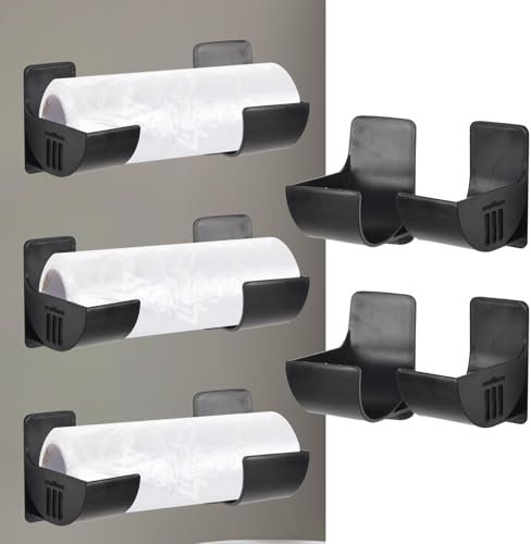 4 Pièces Film Alimentaire Support Rangement Porte, Organisateur de Papier Aluminium, Boîte Rangement Murale en Plastique, Distributeur de Sacs Poubelle pour Armoire, Salle de Bains, Réfrigérateur