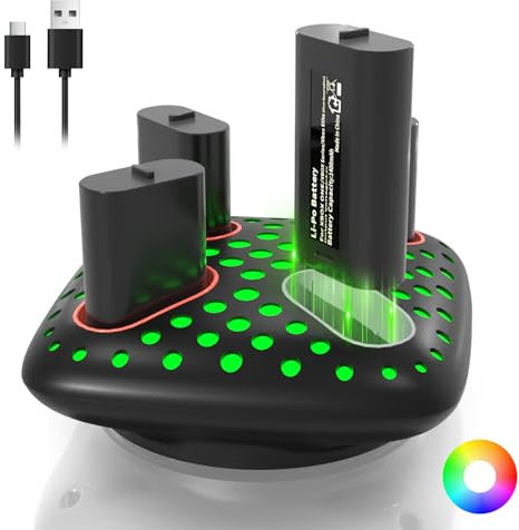 AceGamer 4x1400mAh(=4x5180mWh) Xbox Controller Akku-Packs für Xbox One/Xbox Series X|S Elite Controller, Xbox Series Controller Akku-Kit mit RGB-Ladestation & Type-C Kabel