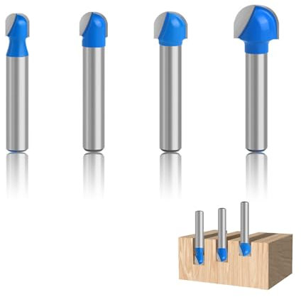 KLEHOPE Fraises à Gorge 4 Pièces Fraise à Chanfreiner en Carbure, Fraise Defonceuse, Couteaux Chanfreiner Double Tranchant, Quatre Tailles, Couteaux Alliage, pour Projets Menuiserie