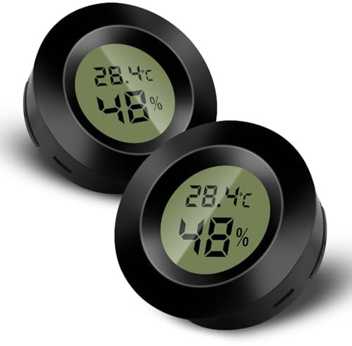 2 mini termómetro digital para interiores, higrómetro digital LCD, monitor de temperatura y humedad para el hogar, guardería, incubadora de guitarra, reptiles, invernadero de coche, negro