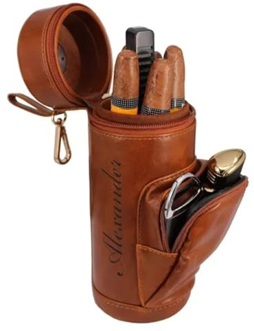 Personalized Cylindrical Hand Carry Cigar Case Custom Cedar Wood Lined Travel Cigar Holder Humidor Kit Gifts for Fathers Boyfriends and Best Man