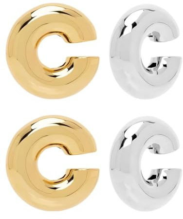 TPZORJX 2 pares Ear Cuff Pendientes sin piercings, Pendientes gruesos Earcuff Acero inoxidable Hipoalergénico