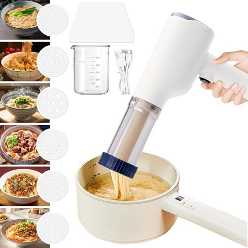 Elektrische Nudelmaschine, 6 Pressformen Nudelmaschine Elektrische, Elektrische Nudel Presse 2000mAh, Automatische Handheld Pasta Maker, Tragbare Kabellose Automatische Nudelmaschine aus Edelstahl