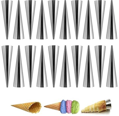 Wxinsheng Cannoli Stampi,20 Pezzi Acciaio Inox Croissant Cono Form Set,coniAntiaderenti in Corno di Crema,Antiaderente Cannoli Stampi,per Dolci e Snack