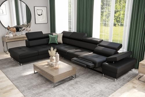 Friderik Ecksofa Galaxy Relax mit Schlaffunktion, 225×350, Kunstleder MADRIT, Bettkasten, Relaxfunktion, verstellbaren Kopfstützen & Armlehne (Schwarz, Links)