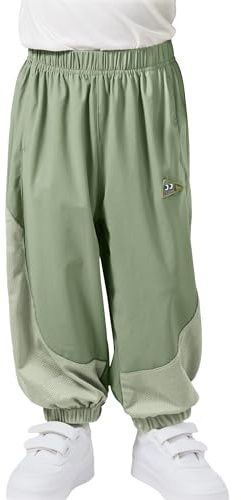 Volunboy Unisex sportbyxor för pojkar, lätta joggingbyxor med fickor elastisk midja svalt och andningsbart tyg, grön, 3-4 år