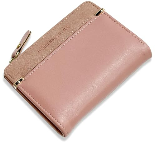 Leather Wallet PU Small Purses for Women, Bifold Card Holder Small Ladies Purse with Zipper Coin Pocket, Women's Wallets for Cash, Cion, Card, Bill (Dark Pink)