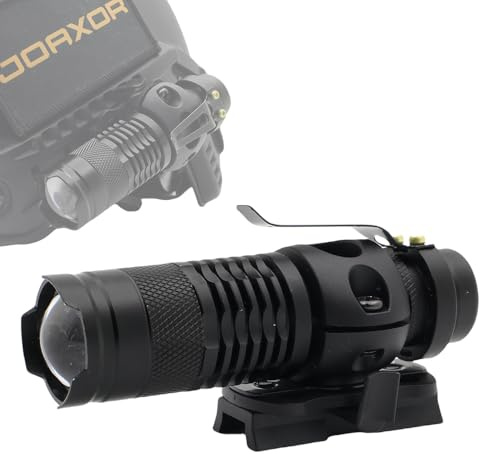 JOAXOR Mini torcia tattica ricaricabile per casco con luce stroboscopica, forte, bassa, include guida rapida per casco da 100 lumen, per ciclismo e escursionismo (batteria)