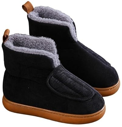 IPENNY Winter Warm Arthritis Diabetic Shoes with Upper Hook & Loop Design Furry Lining Ankle Boots Wide Fit Edema Slippers