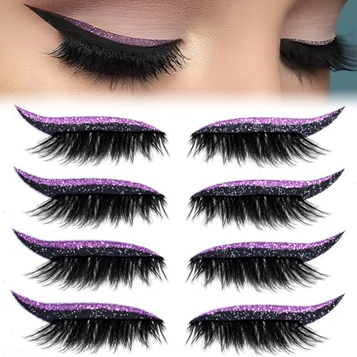 JUGUTA 4 Paia Di Toppe Per Ciglia Lazy Eyeshadow Lazy Eye Shadow Eyelash, Adesivi Glitterati Con Ciglia, Ombretto Facile Da Applicare E Ciglia In Uno, Non Necessita Di Colla