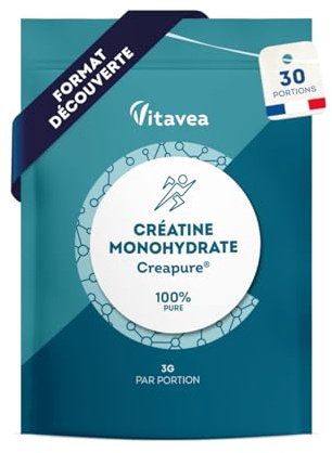 Créatine Monohydrate Creapure® 3000mg - Poudre 100% Pure, Goût Neutre, Vegan - Format Voyage - Force Musculaire, Performances, Musculation - 30 Jours - Fabriqué en France - Vitavea
