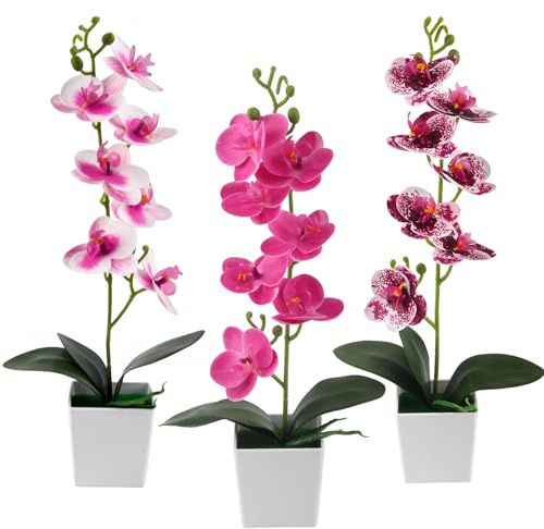 RobLuX 3 Pentole Orchidea Finta con Vaso di Plastica Fiori di orchidea artificiali di 39 cm per La Decorazione Del Tavolo Della Casa Ufficio Nozze Partito