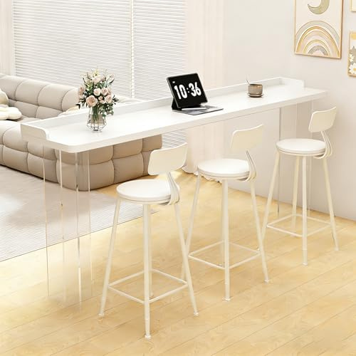Modern Bartabell, Industriell Köks- och Matsalstabell i Thekenhöjd med Akrylbas, för Kök, Vardagsrum, Festrum, Utan Hocker(White,180x40x105cm/71x16x41in)