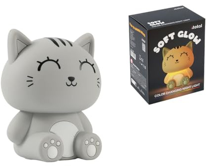 I-TOTAL® - Luce Notturna LED in Silicone Morbido – Lampada Ricaricabile con 9 Colori, Perfetta per Cameretta e Relax (GREY CAT)